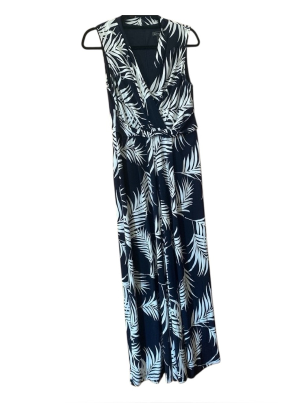 Jessica Howard Palm Print Wide Leg Jumpsuit Petite Medium Navy White